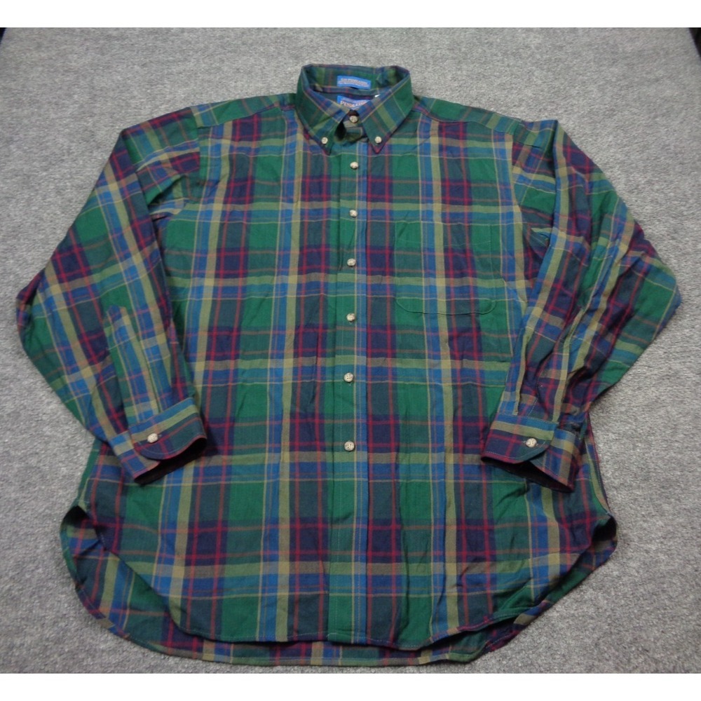 Pendleton Sir Pendleton Shirt L Worsted Wool Plaid‎ Men's Button Up VTG Made USA